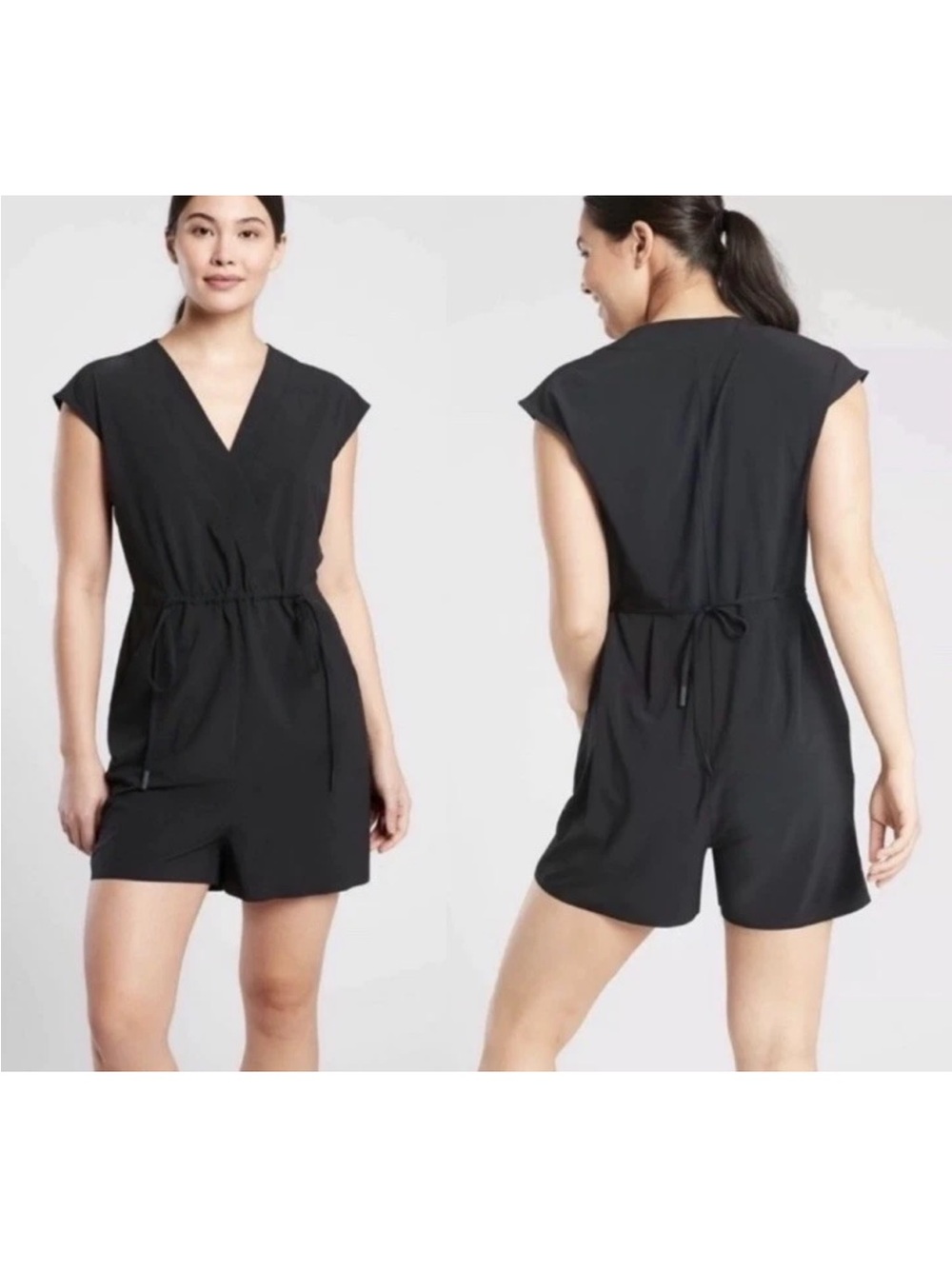 Athleta Marlow Romper Black Size Medium M Tie Front Travel Outfit Vacation